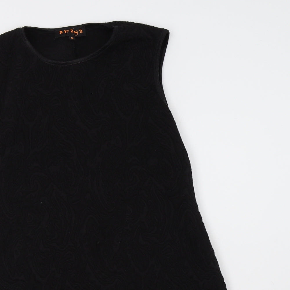 Amaya Womens Black Paisley  A-Line  Size 14  Round Neck