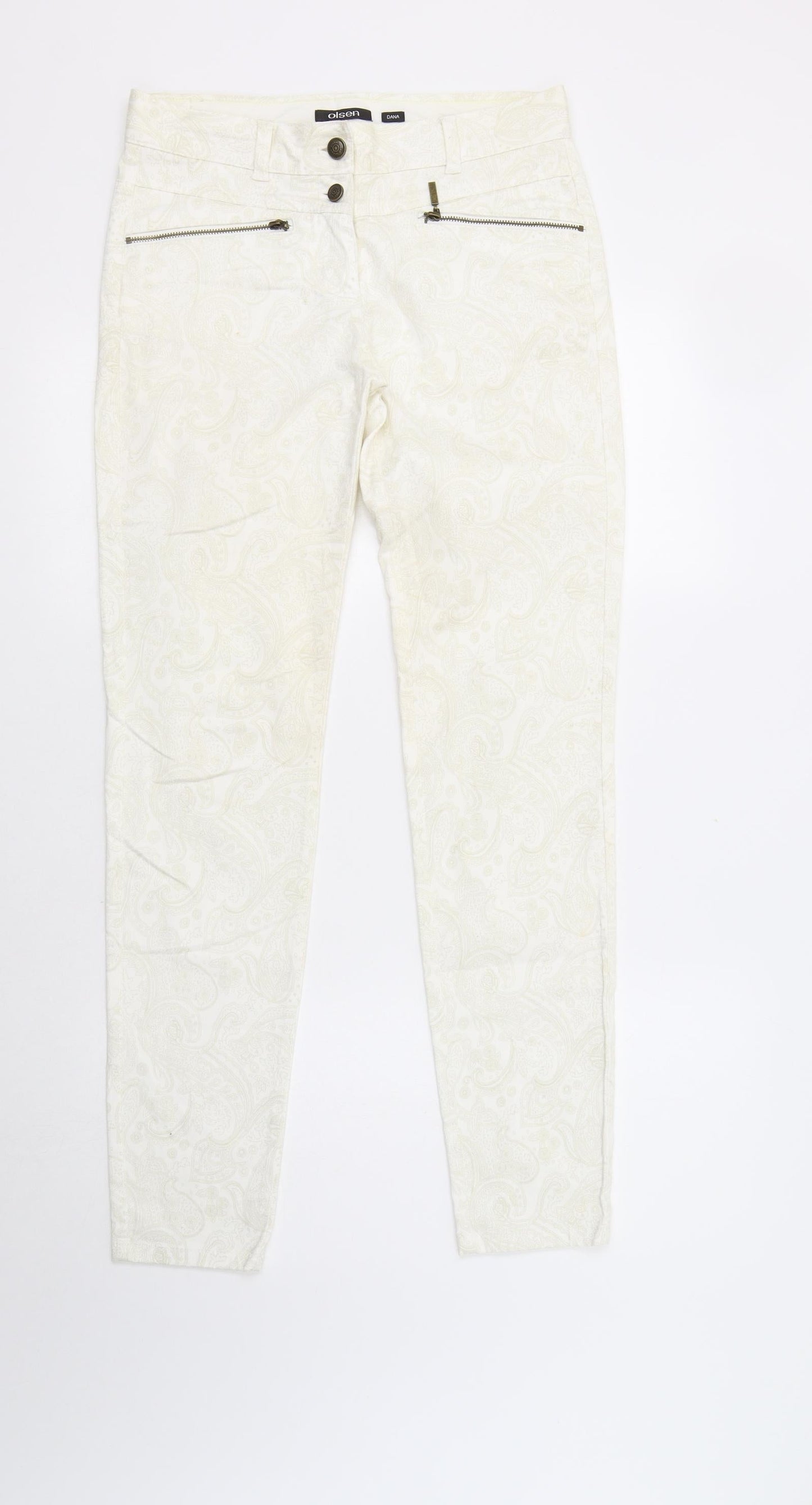 Olsen Womens Ivory Paisley Cotton Skinny Jeans Size 8 L31 in Regular Button