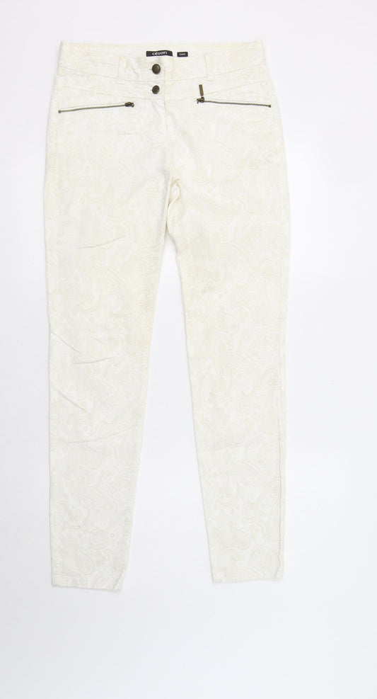 Olsen Womens Ivory Paisley Cotton Skinny Jeans Size 8 L31 in Regular Button