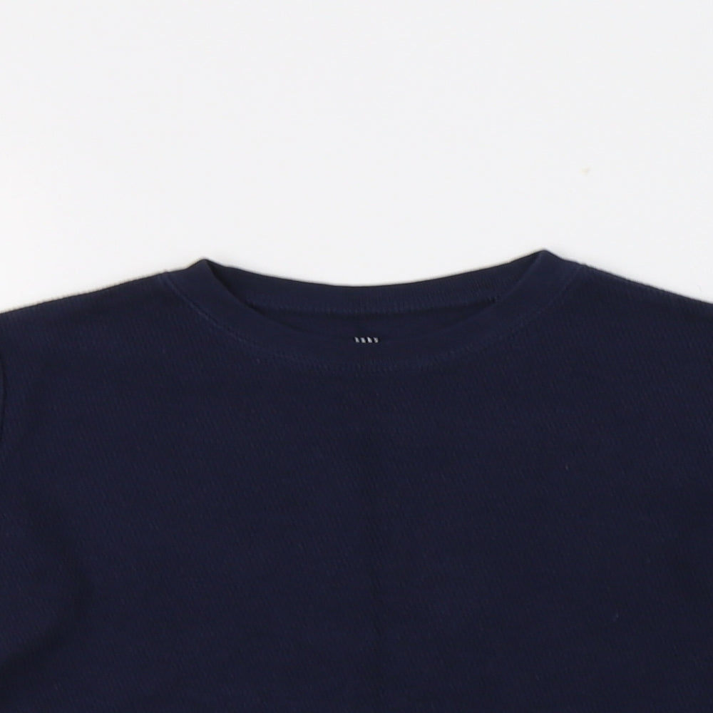 Close-up detail of Gap boys’ blue crew neck cotton jumper, size 5, years