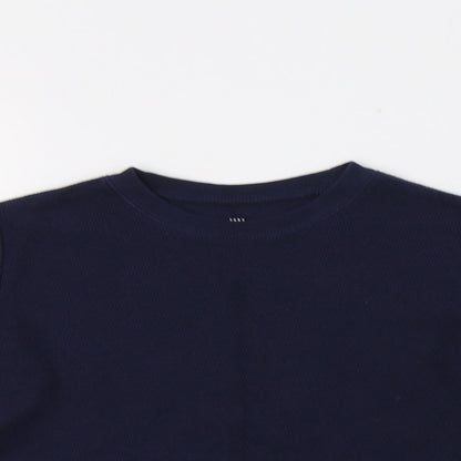 Close-up detail of Gap boys’ blue crew neck cotton jumper, size 5, years