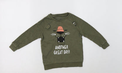Nutmeg Girls Green  Cotton Pullover Sweatshirt Size 3-4 Years   - Big Cat