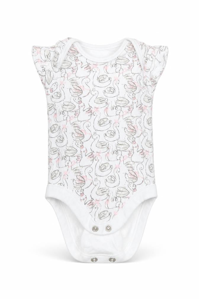 Front view of George Baby White Cotton Romper One-Piece, size 0-3, Months