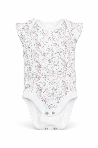 Front view of George Baby White Cotton Romper One-Piece, size 0-3, Months