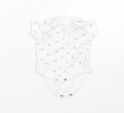 F&F Baby White Floral Cotton Romper One-Piece Size 0-3 Months