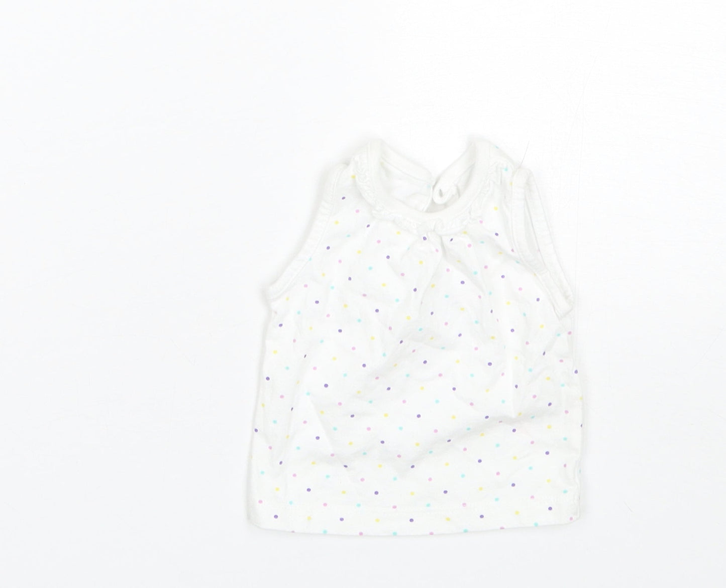 F&F Baby White Polka Dot Cotton Basic T-Shirt Size 0-3 Months Round Neck