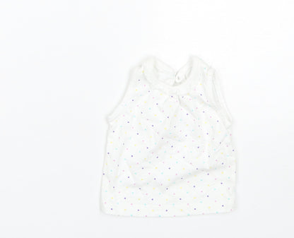 F&F Baby White Polka Dot Cotton Basic T-Shirt Size 0-3 Months Round Neck