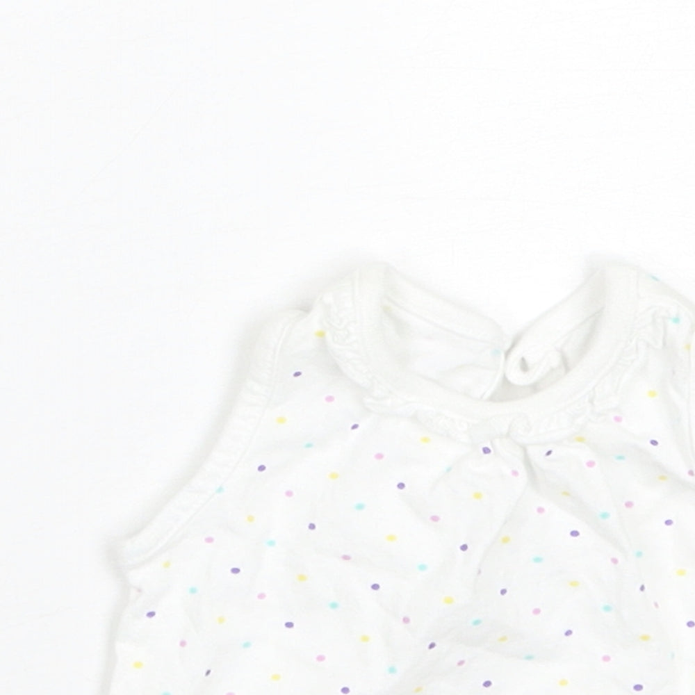 F&F Baby White Polka Dot Cotton Basic T-Shirt Size 0-3 Months Round Neck