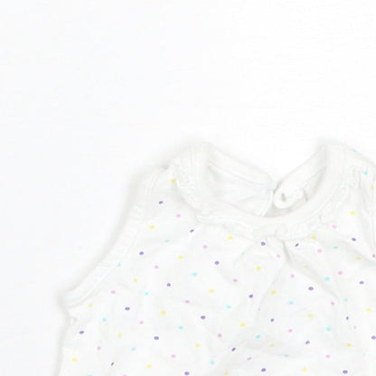 F&F Baby White Polka Dot Cotton Basic T-Shirt Size 0-3 Months Round Neck