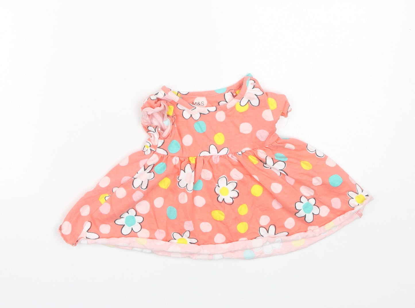 Marks and Spencer Baby Pink Polka Dot Cotton Shift  Size 3-6 Months  Round Neck