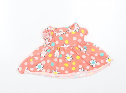 Marks and Spencer Baby Pink Polka Dot Cotton Shift  Size 3-6 Months  Round Neck