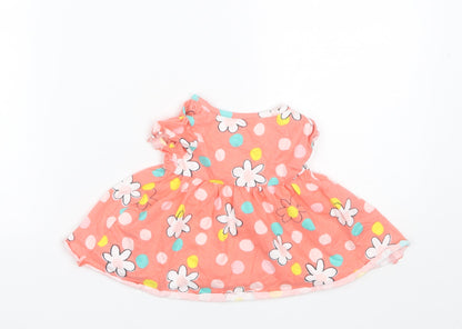 Marks and Spencer Baby Pink Polka Dot Cotton Shift  Size 3-6 Months  Round Neck