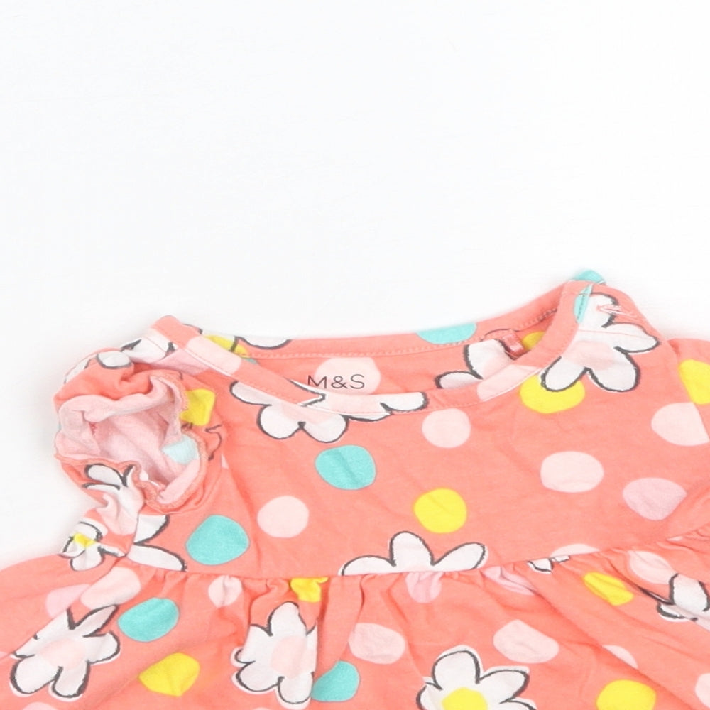 Marks and Spencer Baby Pink Polka Dot Cotton Shift  Size 3-6 Months  Round Neck