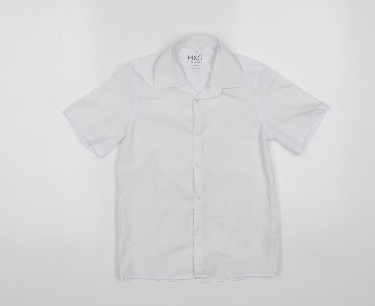Additional front view of Marks & Spencer boys’ white polyester basic button-up, size 8-9, years collared