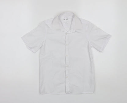 Additional front view of Marks & Spencer boys’ white polyester basic button-up, size 8-9, years collared
