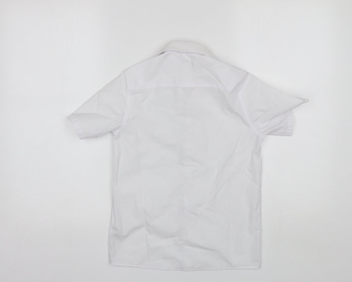 Back view of Marks & Spencer boys’ white polyester basic button-up, size 8-9, years collared