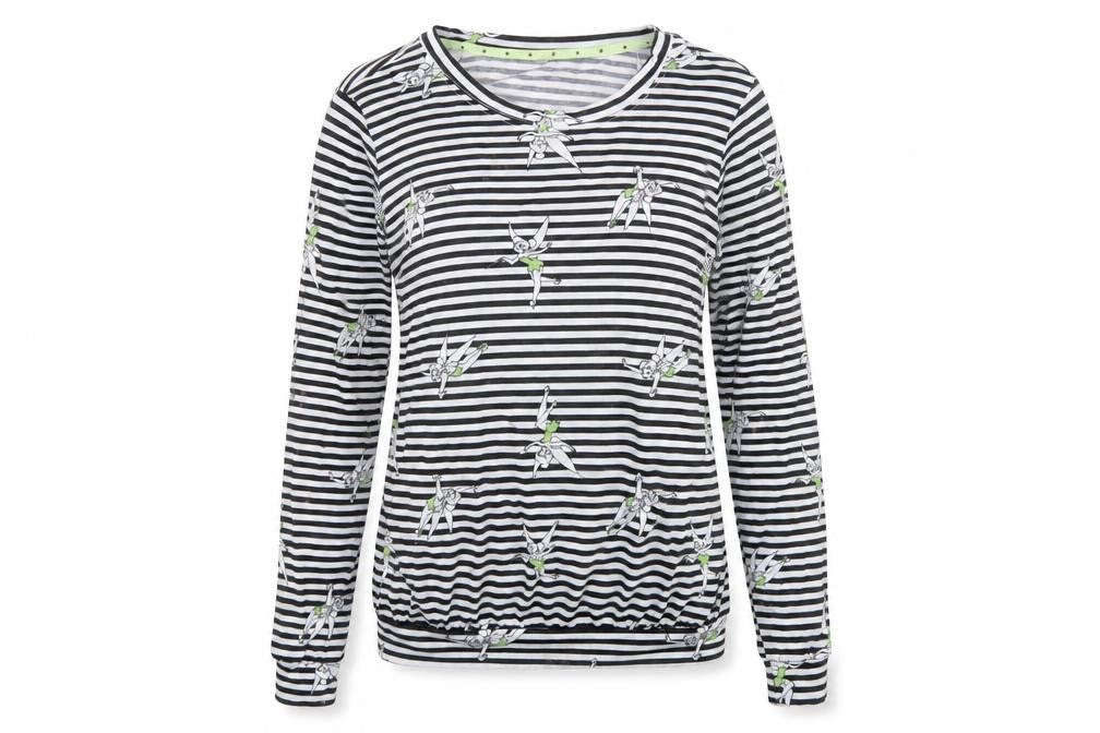 Front view of George women’s black striped polyester top pyjama top, size UK 8, - disney