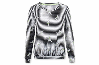 Front view of George women’s black striped polyester top pyjama top, size UK 8, - disney