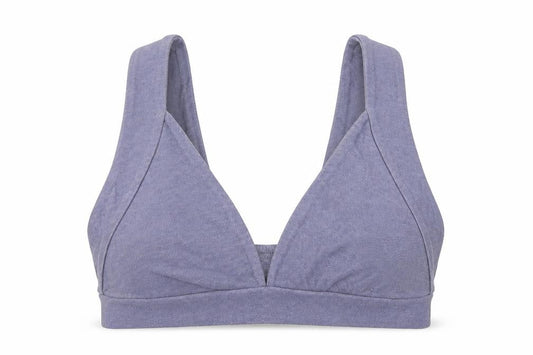 Front view of Boohoo women’s blue polyester cropped tank, size UK 8, v-neck