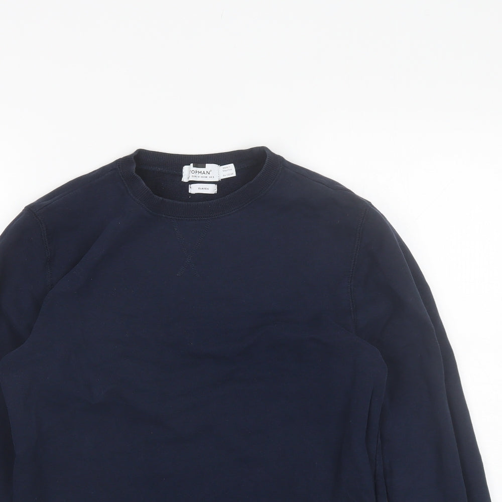 Topman Mens Blue Round Neck  Cotton Pullover Jumper Size S