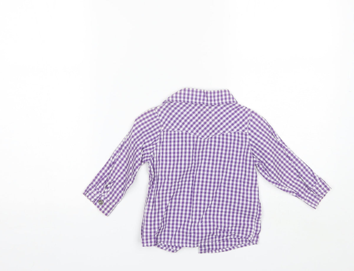 Back view of Funk Jeans Baby Purple Plaid Cotton Basic Button-Up, size 12, Months Collared