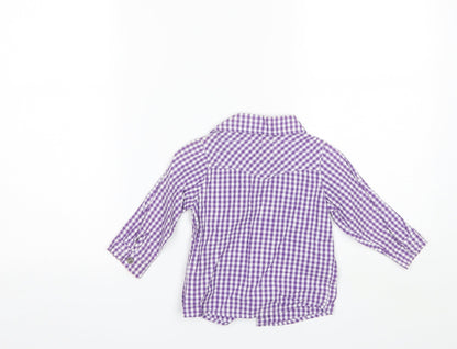 Back view of Funk Jeans Baby Purple Plaid Cotton Basic Button-Up, size 12, Months Collared
