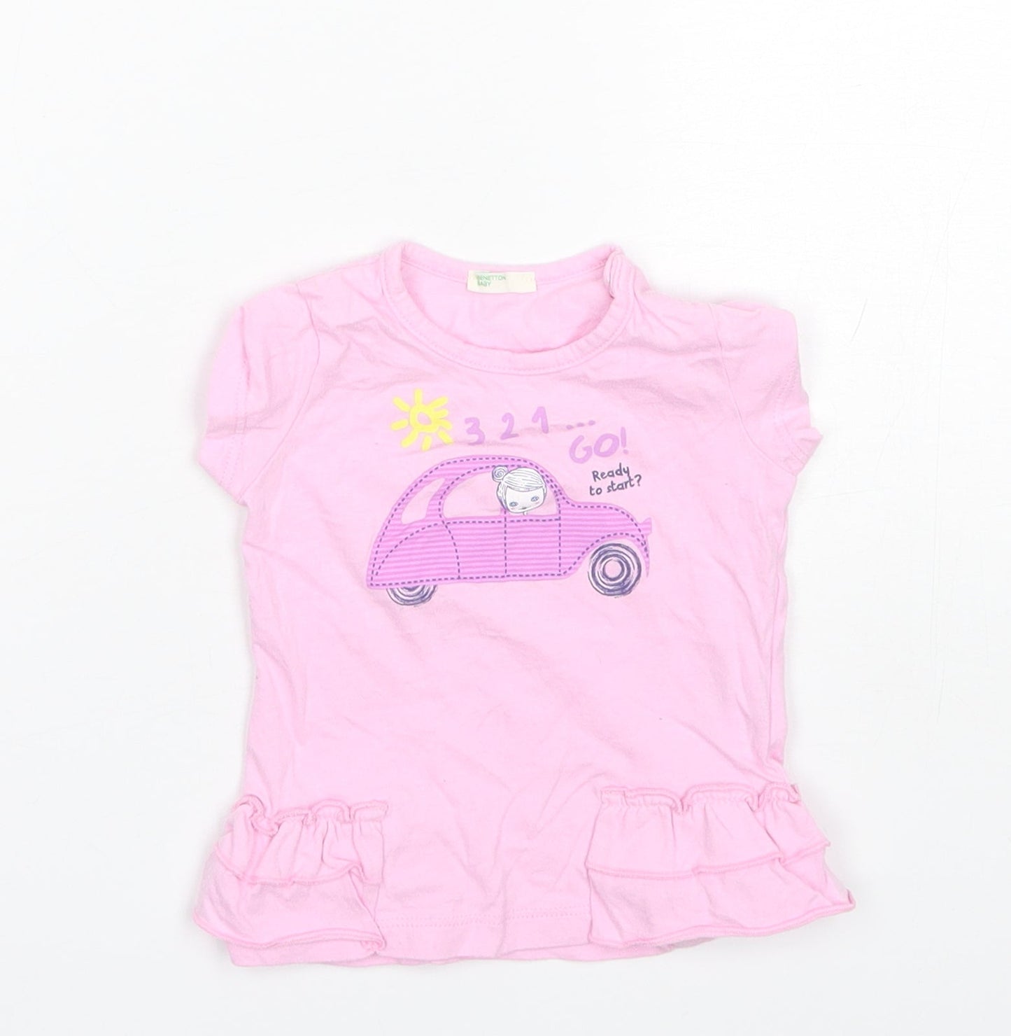 Benetton Baby Pink  Cotton Basic T-Shirt Size 6-9 Months Round Neck