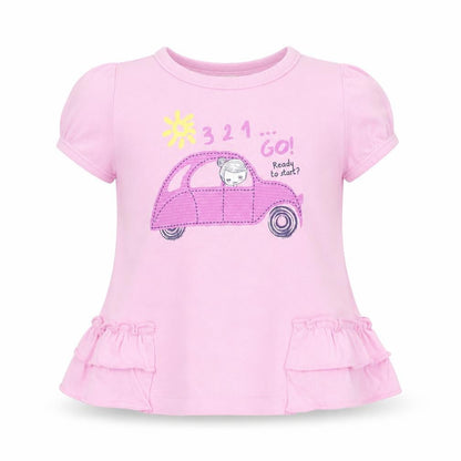 Front view of United Colors of Benetton Baby Pink Cotton Basic T-Shirt, size 6-9, Months Round Neck