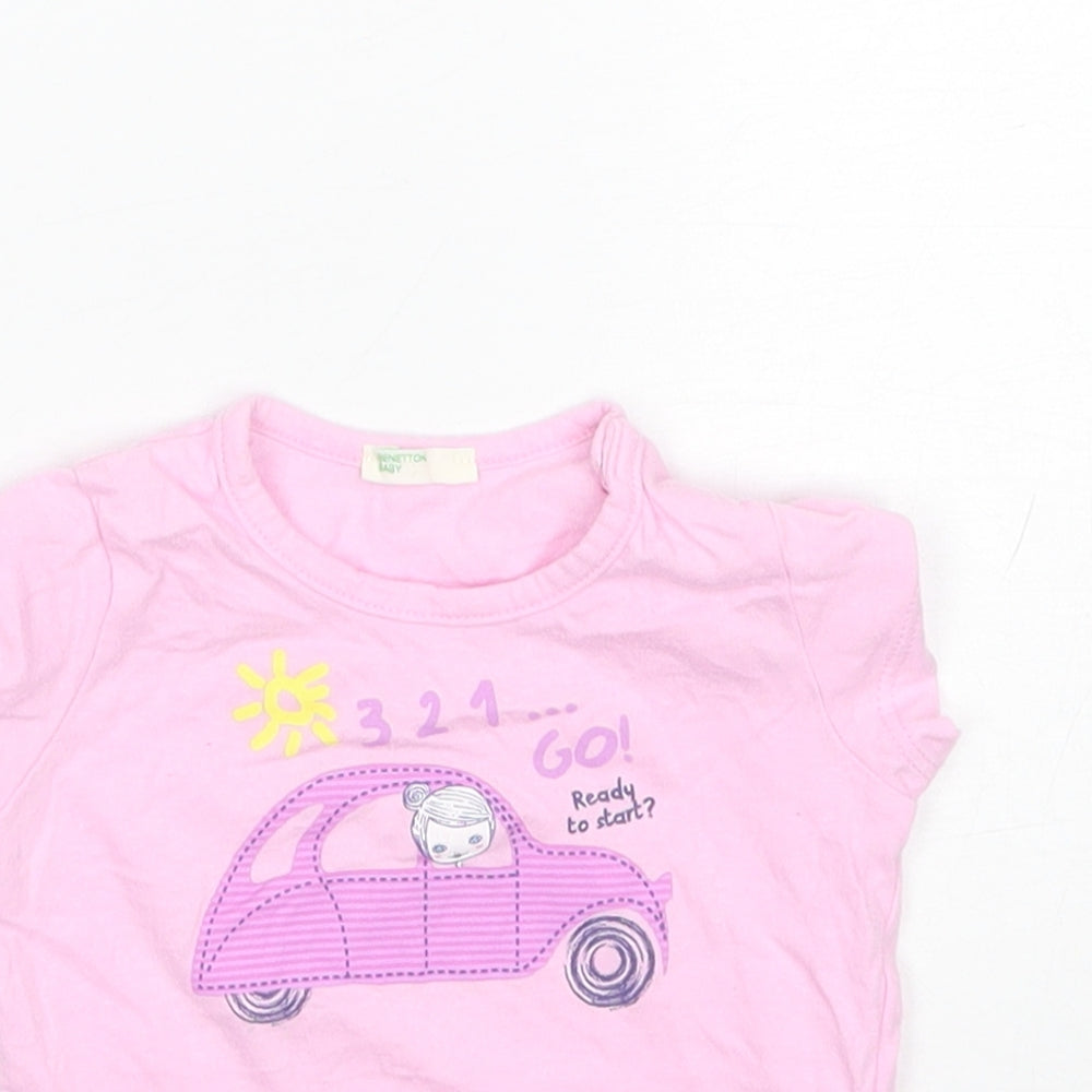 Benetton Baby Pink  Cotton Basic T-Shirt Size 6-9 Months Round Neck