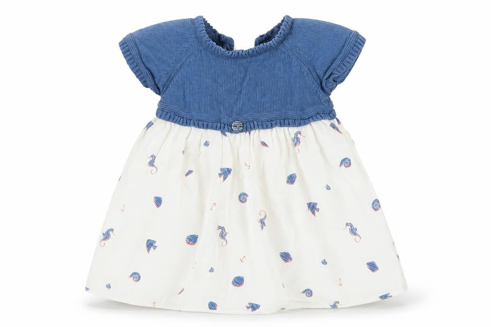 Front view of Wedoble Baby Blue Cotton Shift, size 0-3, Months Round Neck
