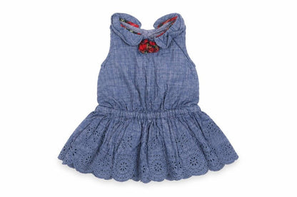 Front view of EWM Baby Blue Cotton Shift, size 3-6, Months Round Neck