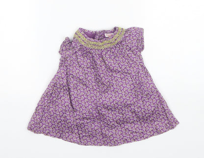 Du Pareil au meme Baby Purple Floral Cotton Shift  Size 3-6 Months  Round Neck