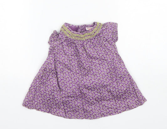 Du Pareil au meme Baby Purple Floral Cotton Shift  Size 3-6 Months  Round Neck