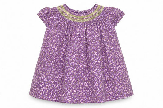 Du Pareil au meme Baby Purple Floral Cotton Shift  Size 3-6 Months  Round Neck