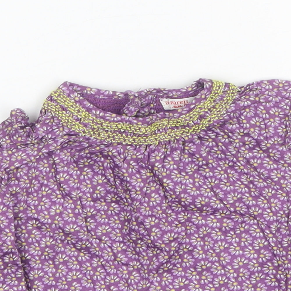 Du Pareil au meme Baby Purple Floral Cotton Shift  Size 3-6 Months  Round Neck