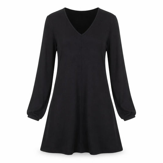 Front view of Nutmeg women’s black polyester shift, size UK 10, v-neck