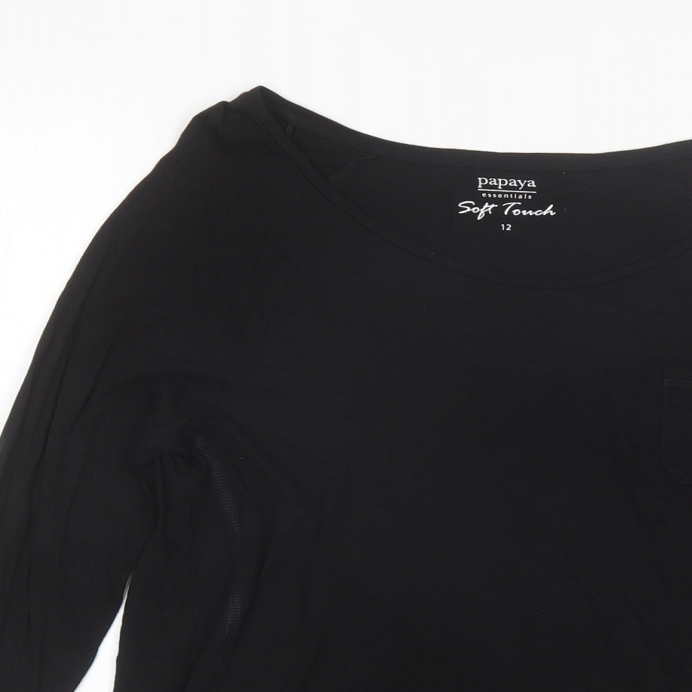 Papaya Womens Black  Modal Basic T-Shirt Size 12 Round Neck