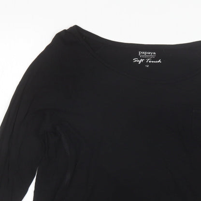 Papaya Womens Black  Modal Basic T-Shirt Size 12 Round Neck