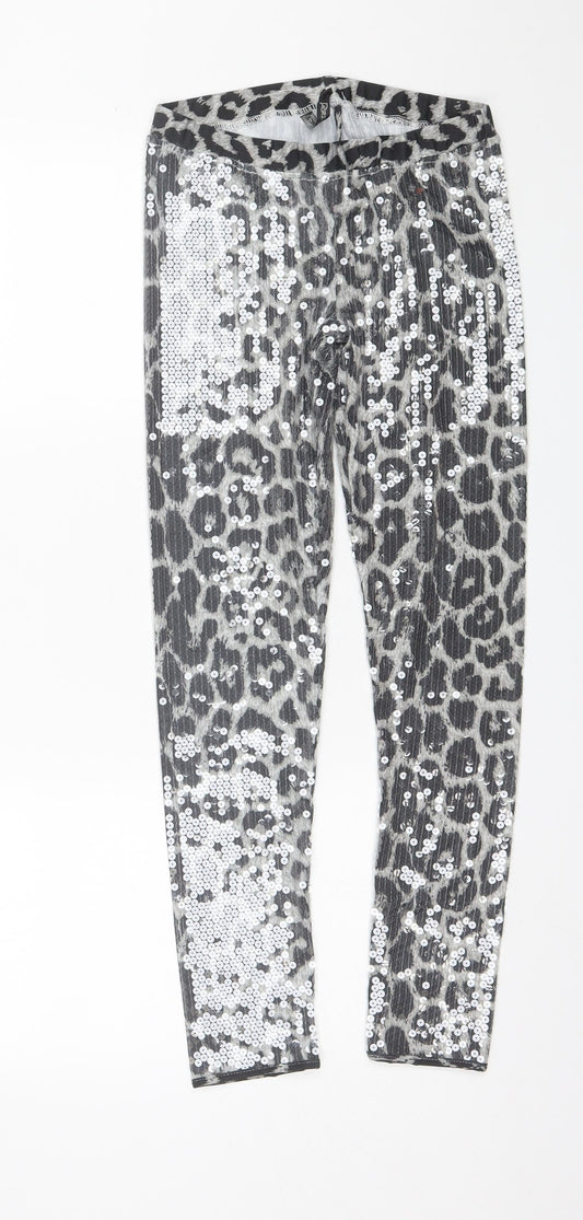 PURE OXEGEN Womens Grey Animal Print Viscose Jogger Leggings Size S L27 in