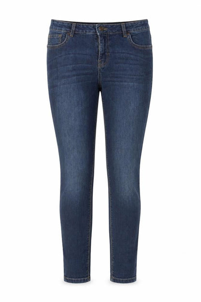 Front view of Denim & Co. women’s blue cotton skinny jeans, size UK 8, 29-inch leg regular