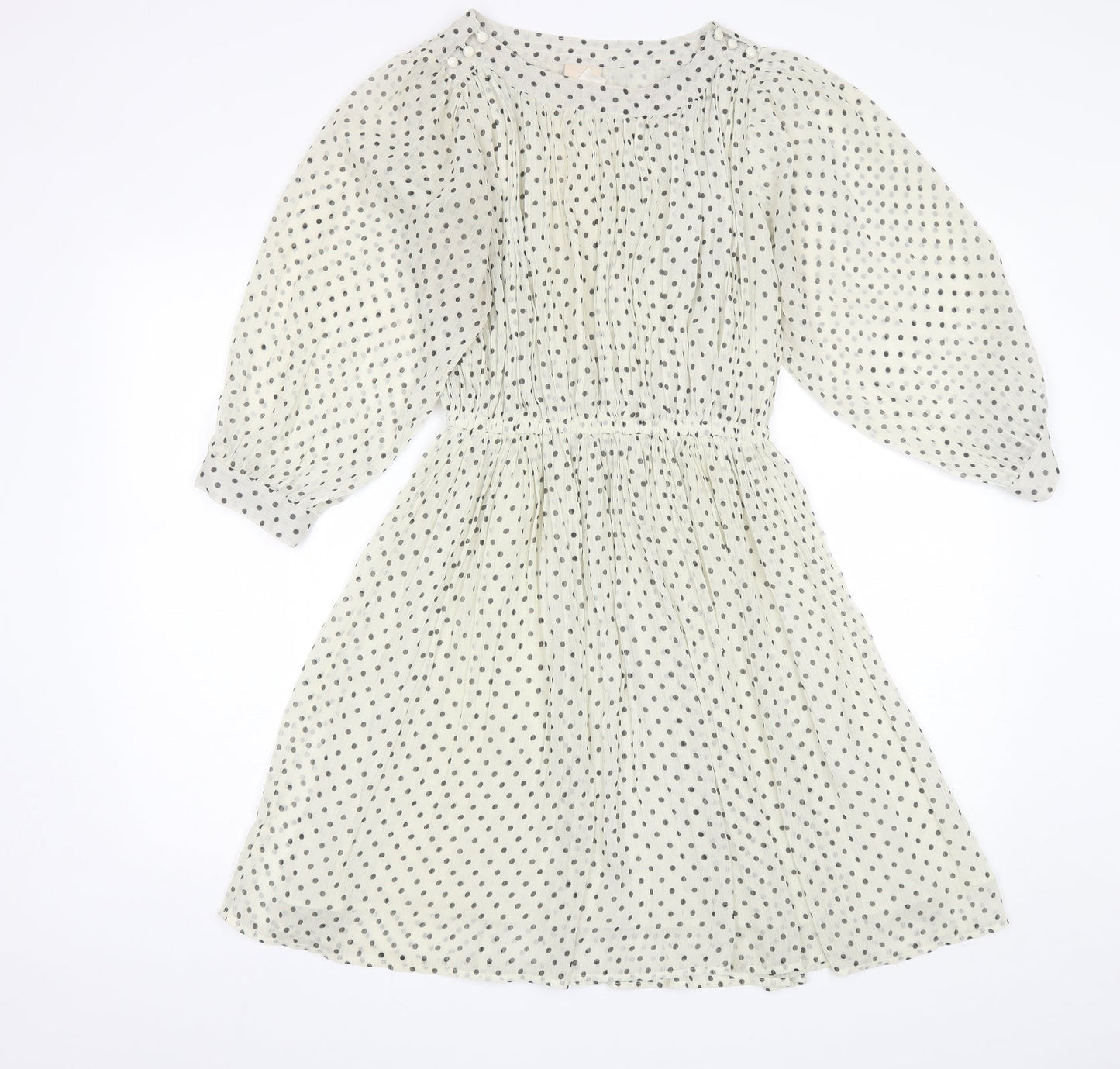 H&M Womens White Polka Dot Polyester Shift  Size 6  Round Neck