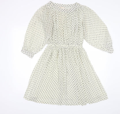 H&M Womens White Polka Dot Polyester Shift  Size 6  Round Neck