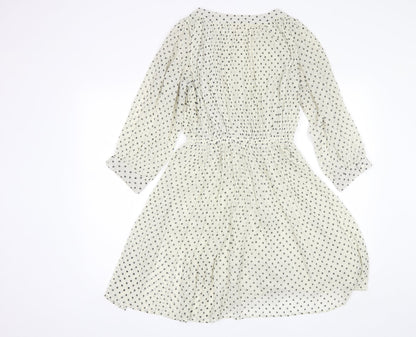 H&M Womens White Polka Dot Polyester Shift  Size 6  Round Neck