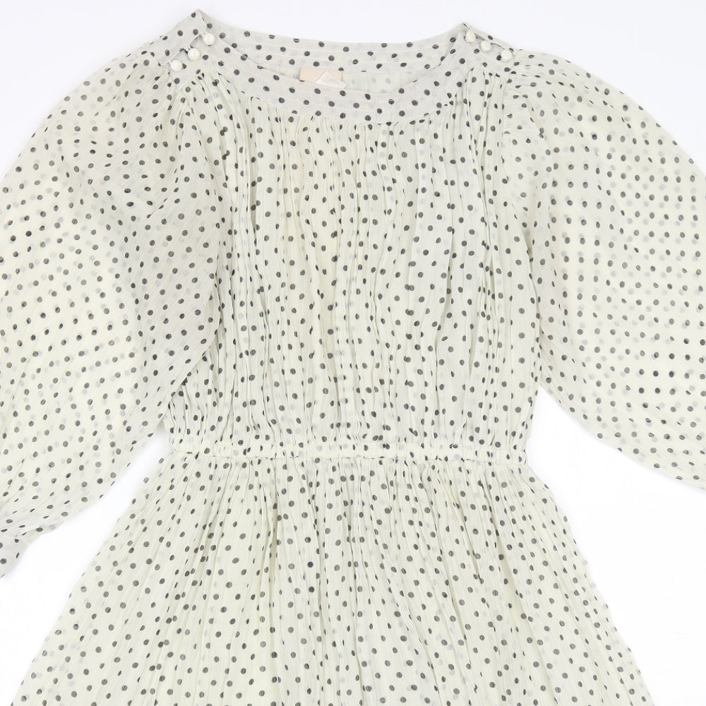 H&M Womens White Polka Dot Polyester Shift  Size 6  Round Neck