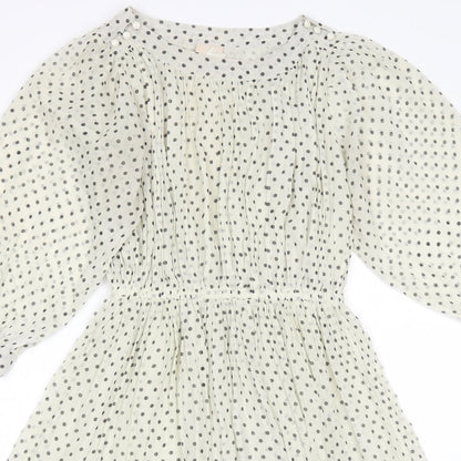 H&M Womens White Polka Dot Polyester Shift  Size 6  Round Neck