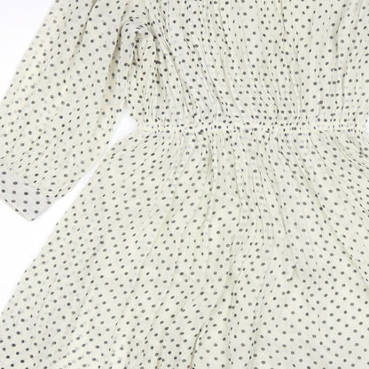 H&M Womens White Polka Dot Polyester Shift  Size 6  Round Neck
