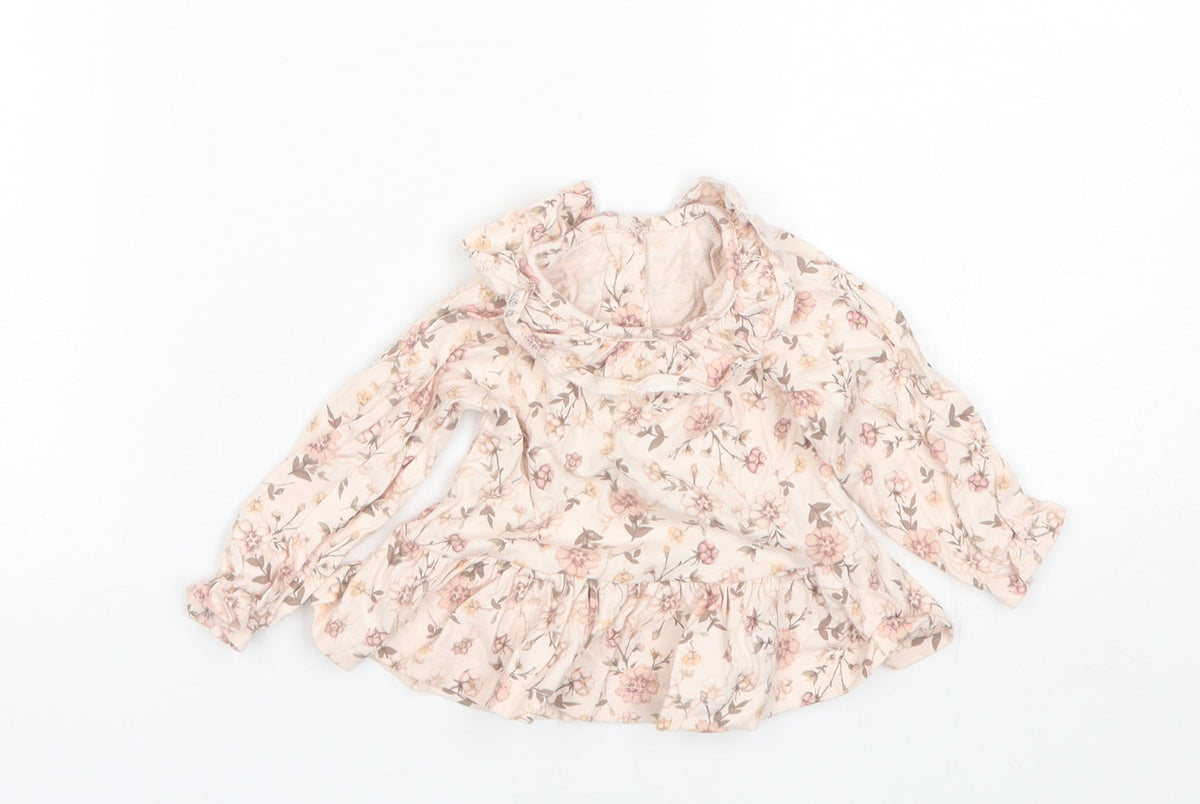 Additional front view of George Baby Pink Floral Cotton Basic Blouse, size 0-3, Months Collared