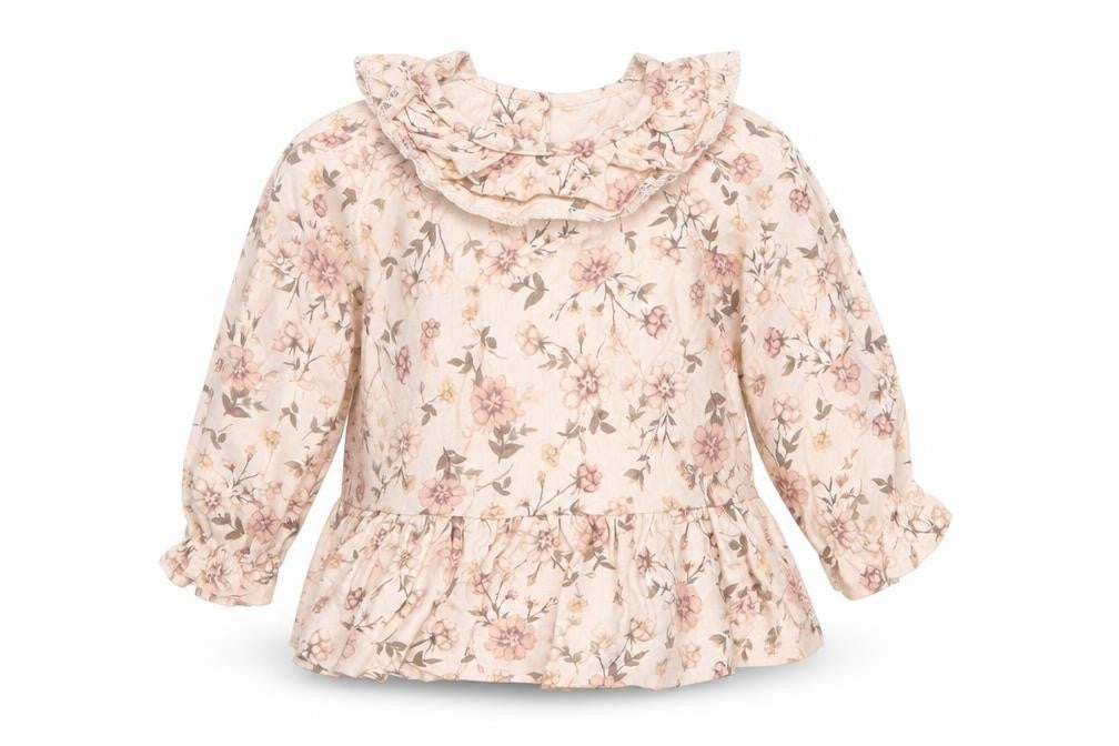Front view of George Baby Pink Floral Cotton Basic Blouse, size 0-3, Months Collared