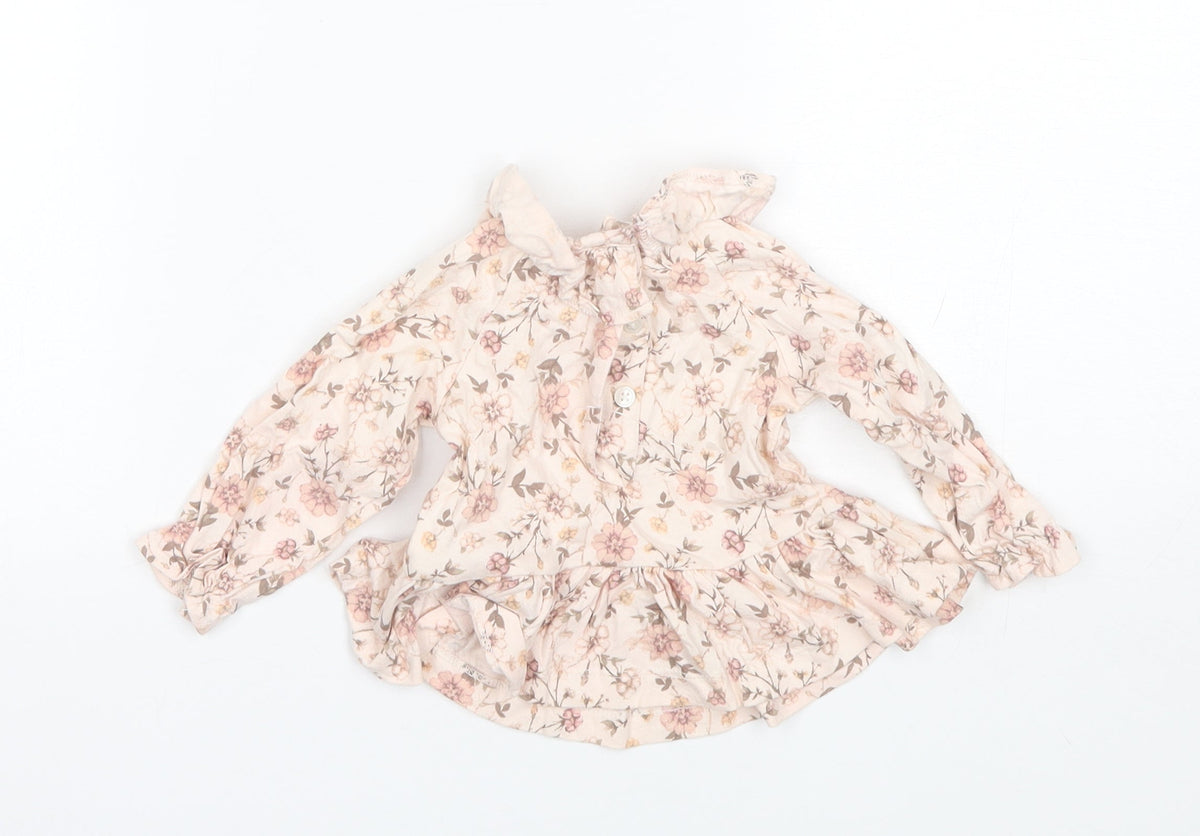 Back view of George Baby Pink Floral Cotton Basic Blouse, size 0-3, Months Collared