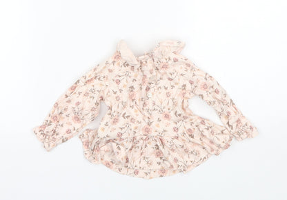 Back view of George Baby Pink Floral Cotton Basic Blouse, size 0-3, Months Collared